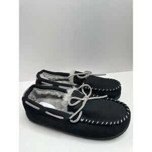 Nordstrom Rack Slippers Womens Size 8 Slip On Black Gray Faux Fur Shoes